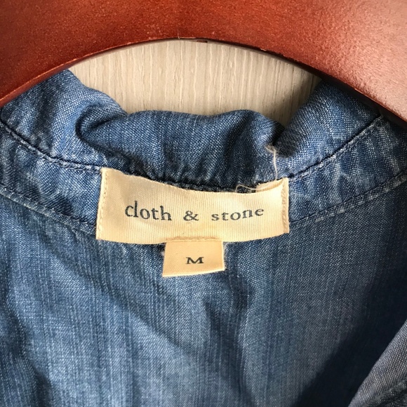 Cloth & Stone Blue Denim Shirt Blouse qtr sleeves - Picture 2 of 8